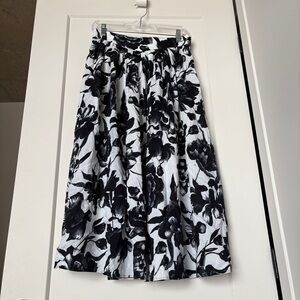 Black & White Floral Midi Skirt | Pleated A-Line | Timeless Chic Office Clean
